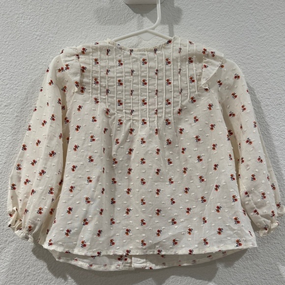 Zara Cream Dainty Floral Pintuck Pleat Swiss Dot Prairie Boho Top 12-18 Months - Picture 1 of 14